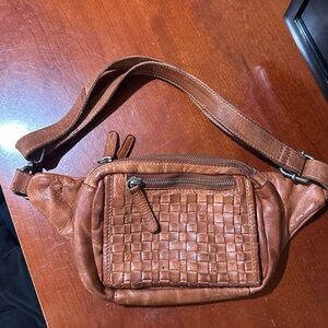Woven Tan Leather Belt Bag